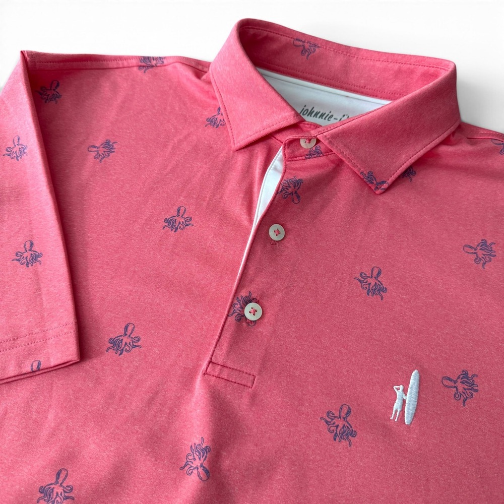 Johnnie-O Grayhawk Golf Polo Men M Pink Octopus Print AOP Performance Stretch
